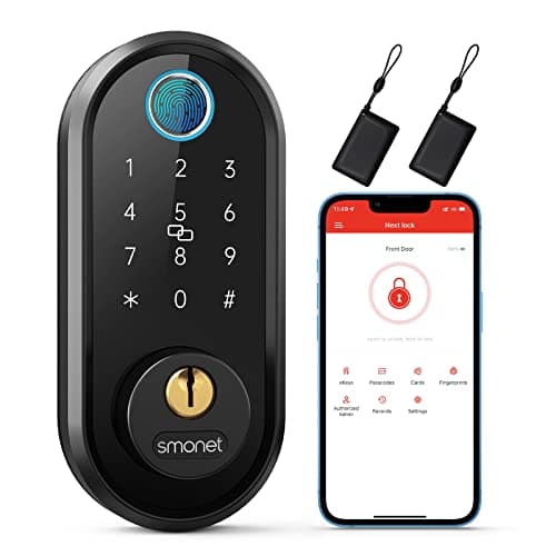 Smart Lock, Keyless Entry Door Lock for Front Door, SMONET Electronic Bluetooth Deadbolt with Biometric Fingerprint, Keys, Fobs, Auto Lock, Smart Phone Control for Home,Apartment - Image 1