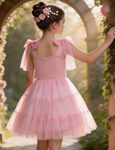 Arshiner Girls Dresses Summer Sleeveless Bow-Tie Straps Formal Fancy Party Birthday Tulle Dress Light Pink Tween 10-11 Years thumbnail 5