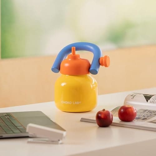 CHAKO LAB Water Bottle with Straw and Carry Handle | Wide Mouth vacuum insulated stainless steel Bottles | Reusable, leak-proof and BPA-free | 33oz(Yellow and blue) thumbnail 2