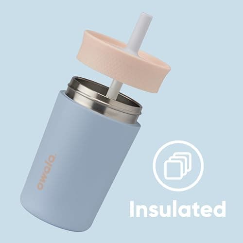 Owala Kids Insulation Stainless Steel Tumbler with Spill Resistant Flexible Straw, Easy to Clean, Kids Water Bottle, Great for Travel, Dishwasher Safe, 12 Oz, Tan and Blue (Seas the Day) thumbnail 3