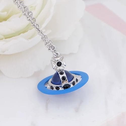 ZHAOZHAO Colorful Saturn Necklace for Women - Silver Blue Saturn Pendant - Punk Style thumbnail 2