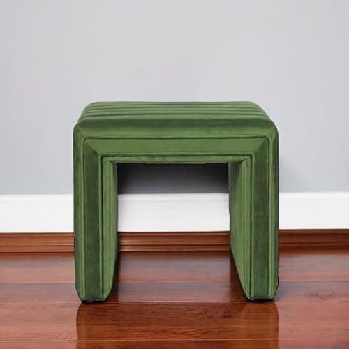 Spatial Order Modern Channel Tufted Velvet Ottoman Home Décor|Ottoman for Living Room & Bedroom - Green thumbnail 8