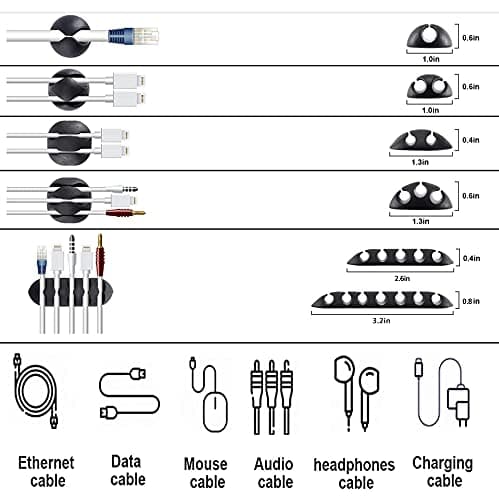 Cord Management Organizer Kit 4 Cable Sleeve split 192PCS Cable Management | 41Self Adhesive Cable Clips Holder, 10pcs and 2 Roll Self Adhesive tie ,100 Fastening Cable Ties, for TV Office Car Desk Home thumbnail 3
