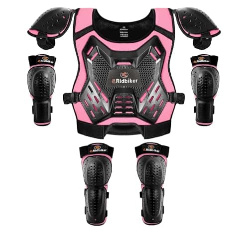 Kids Dirt Bike Gear Armor Vest Suit, Motorcycle Chest Protector with Knee Elbow Pads, Youth Riding Protective Gear for Motocross Cycling Skating Ski Off-Road (Pink) - Image 1