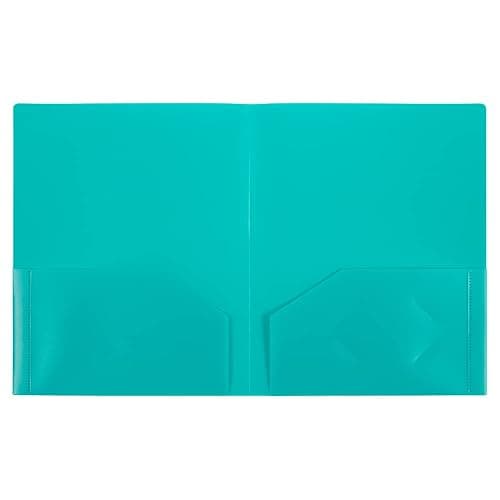 JAM PAPER Heavy Duty Plastic 2 Pocket Extra Tough School Folders - Teal Blue - 6/Pack thumbnail 6