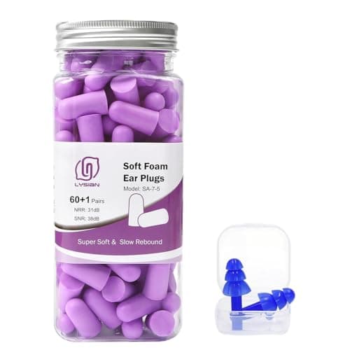 LYSIAN Ultra Soft Foam Earplugs for Sleeping, 38dB SNR Noise Reduction Ear Plugs for Snoring, Shooting, Study, Work and Travel, 60 Pairs, Purple - Image 1