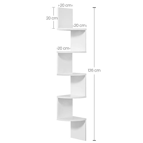 VASAGLE Libreria Angolare, Mensola Angolare da Muro, Scaffale da Parete a 5 Ripiani, 126 x 20 cm, in Camera da Letto Soggiorno Bagno Studio, Porta Piante, Bianco Nuvola LBC20WT thumbnail 3