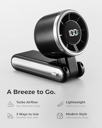 Bearwind Portable Handheld Turbo Fan - 5 Gear High Speed 4000mAh Rechargeable Mini Personal Hand Fan Blow Cold Air, Battery Operated Travel Essentials, Beach Vacation, Gifts for Women, Men (Black) thumbnail 2