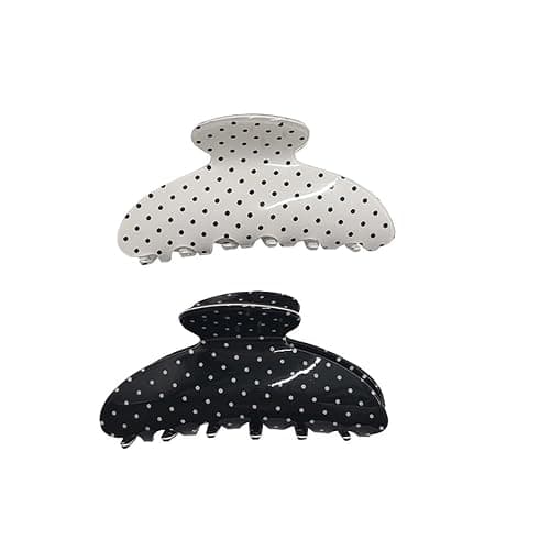 2PCS Large Shark Claw Clips French Sweet Wave Point Hair Clips Black White Hair Clips Back Of The Head Claw Clip Elegant Hair Accessories for Thick Thin Hair for Women's Commuting Daily School Stuff - Image 1