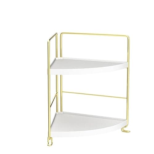 FSyueyun 2-Tier Corner Bathroom Counter Organizer, Tool-Less Installation Vanity Shelf Small Plastics Countertop Makeup Tray Skincare Perfume Organizers (Gold) thumbnail 4
