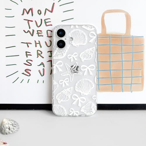NITITOP Compatible with iPhone 17 Case Clear Cute Shell Whale Sea Ocean Animal Pattern for Women Girls Full Camera Lens Slim Shockproof Protective Phone Cover - White Bowknot thumbnail 2
