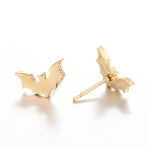 BlackAmazement 2er Set Ohrstecker Piercing 316L Edelstahl Fledermaus Bat Silber Rose Gold Schwarz Gothic Damen Herren thumbnail 3