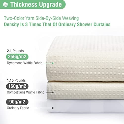 Ivory Fabric Shower Curtain - Waffle Textured Heavy Duty Cloth Curtains for Bathroom, 256GSM Hotel Luxury Weighted Polyester Bath Curtain Set with 12 Plastic Hook, 72Wx72H,Cream/Ivory thumbnail 2