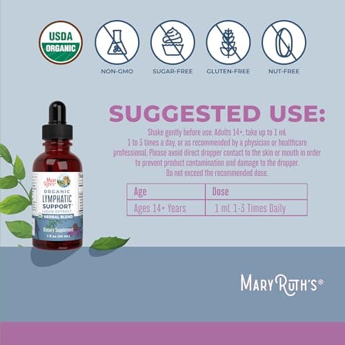 MaryRuth Organics Lymphatic Support Drops | USDA Organic Lymphatic Cleanse Immune Support Supplement| Lymphatic Support with Echinacea & Elderberry | Blue Vervain | Vegan | Non-GMO | 30 Servings thumbnail 2