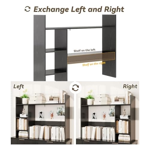 FTZxHKLX Desktop Bookshelf, Wood Desk Organizer Hutch with 3 Shelves for Computer Desk, 37.4'' Multipurpose Display Rack with Storage for College Dorm Office Home, Black thumbnail 5