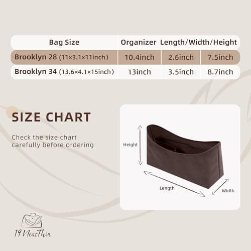 19 NeatThin Lightweight Purse Insert, Waterproof Surface and Silky Satin Interior, Fit for Brooklyn 28 (With Zipper and Bottle Holder, Chocolate) thumbnail 3