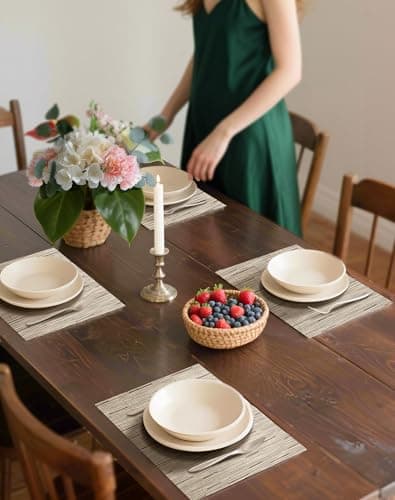 Leetaltree Light Brown Placemats Set of 6 - Heat Resistant Non-Slip Place mats for Dining Table, Washable Durable PVC Vinyl Woven Table Mats（Light Brown, 6） thumbnail 3