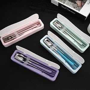 DEVICO Travel Utensils, Portable 18/8 Stainless Steel Silverware Flatware Set, Include Fork Spoon Chopsticks with Case (Purple) thumbnail 2