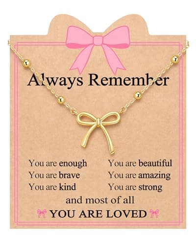 UNGENT THEM Bow Necklace Jewelry Tween Teen Girl Gifts Trendy Stuff Cute Girly Preppy Things 8 10 12 14 16 18 13 11 9 Year Old Birthday Back to School Graduation for Teenage Girls Ideas - Image 1