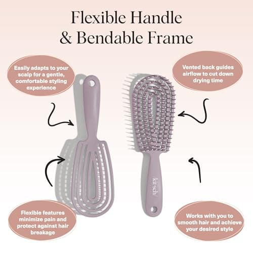 Kitsch Detangler Brush – Flexible Curly Hair Brush for Women, Men & Kids | Detangling Hairbrush with Bendable Frame and Ultra-Smooth Bristles for Wet or Dry Strands - Soft Violet thumbnail 4