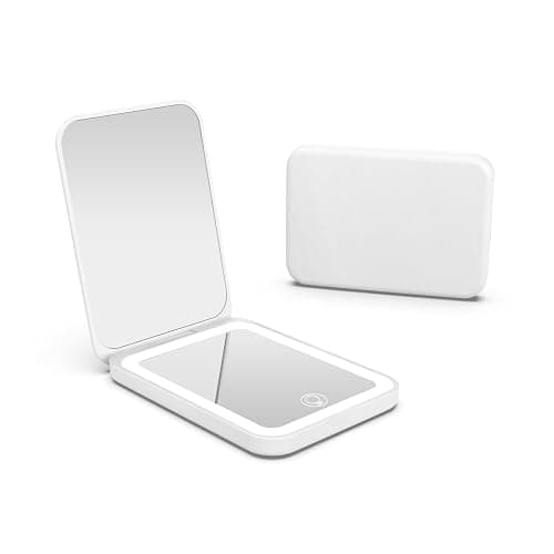 Kintion 2025 Pocket Mirror, Rechargeable Dimmable 3 Color Lighting 1X/3X LED Compact Travel Makeup Mirror for Purse, Portable, Folding, Handheld, Small Lighted Mirror for Women Gift, White - Image 1