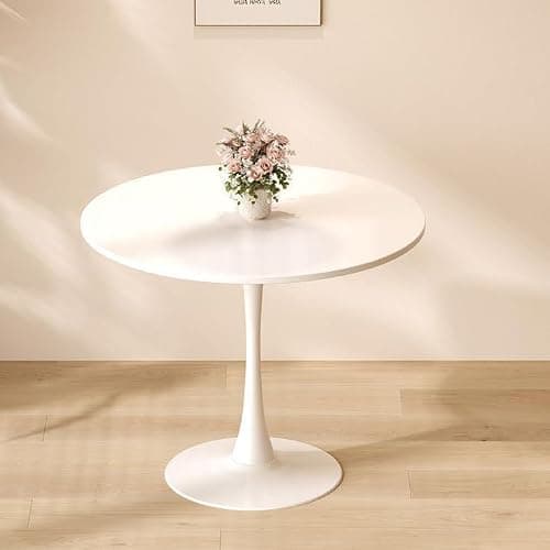 31.5-Inch Round Dining Table, Modern Tulip Kitchen Table with MDF Top and Steel Base, Round Dining Table for Small Spaces, Bistro Table for Dining Room or Kitchen (White(31.50)-2) thumbnail 5