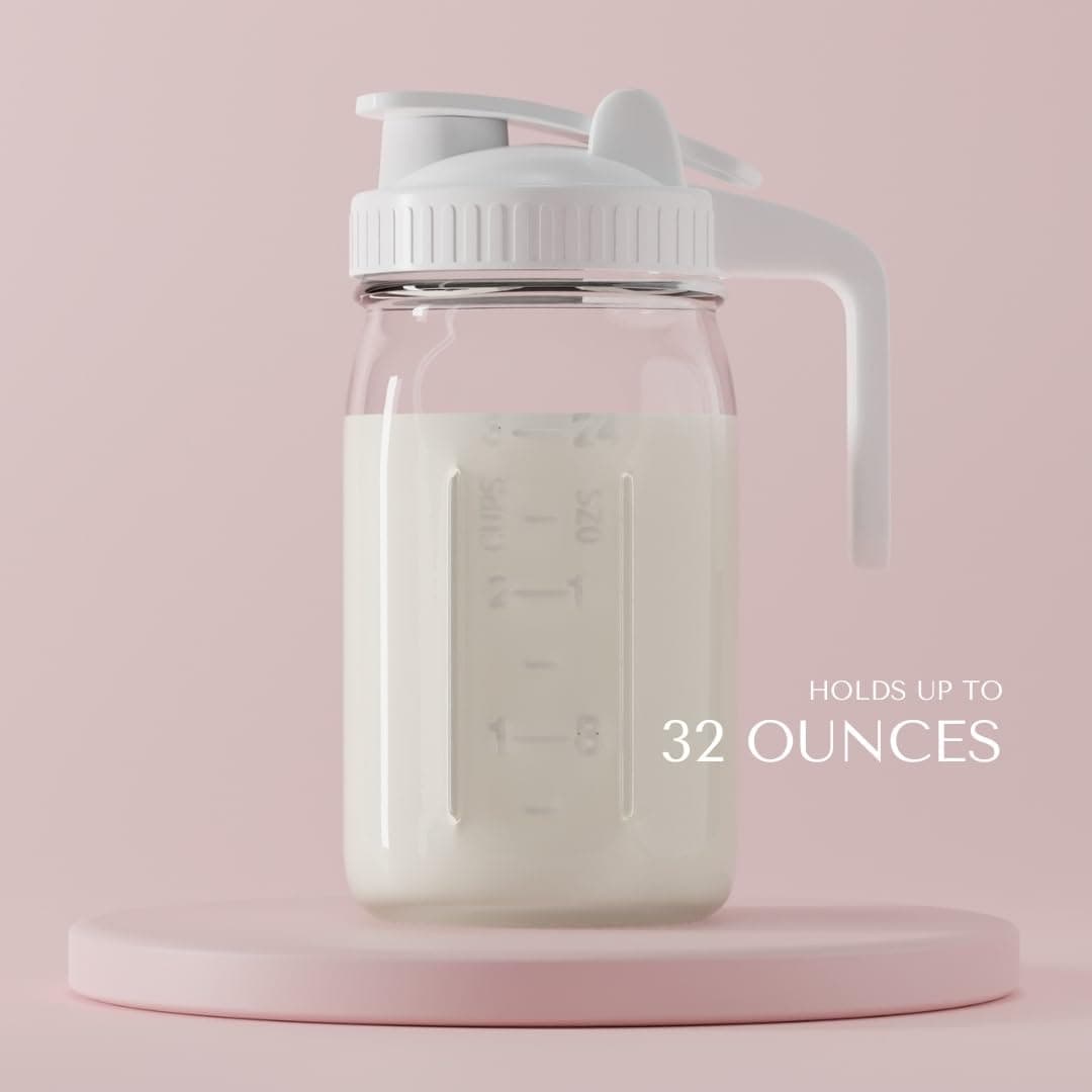 Ford & Row- Jarra de leche materna blanca de 32 oz- Jarra de fórmula para recipiente de almacenamiento de leche materna para refrigerador- Jarra de leche materna- Tapa con boquilla para frasco Mason thumbnail 6