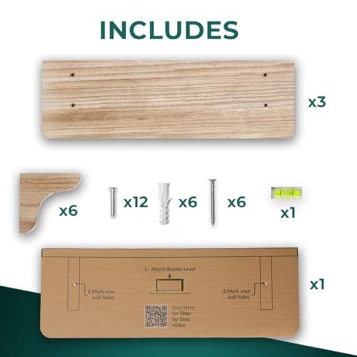 Real Wood Long Shelf for Wall - 17 inch (3 Pack) - Easy to Install, Template and Video Included - Wide Shelves for Wall, Mountable Shelves for Bedroom thumbnail 7