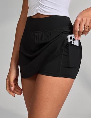 INGIA Womens Flared A-Line Tennis Skirts Lined with Side Pockets- Quick-Dry Sports Workout Tennis Casual Golf Skorts Black Medium thumbnail 3