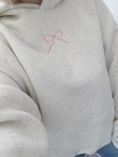 Pinclodly Hoodies for Teen Girls Long Sleeve Cute Sweatshirts Hooded Embroideried Bow Sweatshirt Preppy Clothes Fall Winter thumbnail 4