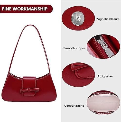 Demiawaking Damen Umhängetasche, Coquette Schleife Geldbörse für Frauen, Y2k Hobo Handtaschen, Trendy Clutch Geldbörse Leder Unterarmtasche - Rot thumbnail 4