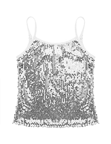 Aislor Kids Girls Shiny Sequins Dance Top Shirt Yoga Sports Workout Spaghetti Shoulder Straps Tank Tops Tees White 10 Years thumbnail 3