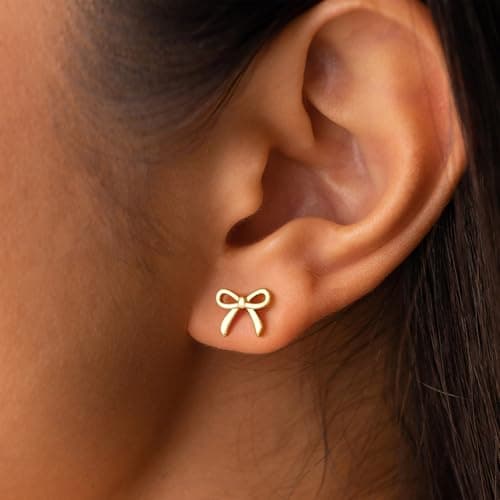 JIAOGE Bow Earrings for Girls Kids Earring - Gold Studs Earrings for Women Gold Earrings for Women Hypoallergenic Earring for Girl Kids Jewelry Gifts for Girls Gift for Teen Girl Gifts Trendy Stuff thumbnail 4