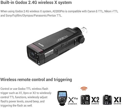 Godox AD200 Pro AD200Pro Flash Strobe, TTL Pocket Flash Monolight, 200W 2.4G Speedlite HSS 1/8000s 2900mAh Li-ion Battery, 500 Full Power Flashes, Bare Bulb/Speedlite Fresnel Flash Head thumbnail 10