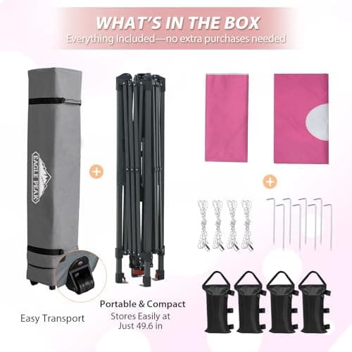 EAGLE PEAK 13x13 Straight Leg Pop Up Canopy Tent Instant Outdoor Canopy Easy Single Person Set up Folding Shelter w/Auto Extending Eaves 169 Square Feet of Shade (Pink Mushroom) thumbnail 9