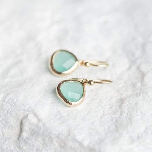 Dainty Aqua Blue Mint Green Dangle Earrings - 14k Gold-Plated, Hypoallergenic, Lightweight Sweet Crystal Glass Drops, Minimalist Beach Jewelry by MJLULU thumbnail 8