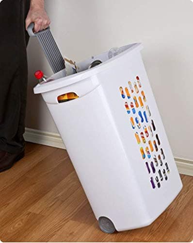 Sterilite Ultra Wheeled Laundry Hamper with Lid, Handle and Wheels for Easy Rolling of Clothes to and from The Laundry Room, Plastic, White, 1-Pack thumbnail 2
