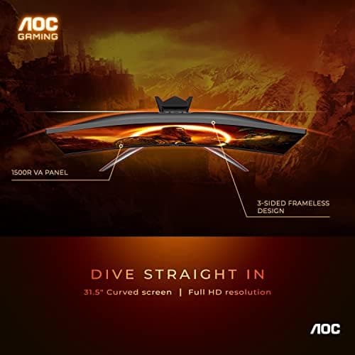 AOC C32G2 32" Curved Frameless Gaming Monitor FHD, 1500R Curved VA, 1ms, 165Hz, FreeSync, Height adjustable, 3-Year Zero Dead Pixel Policy, Black thumbnail 3