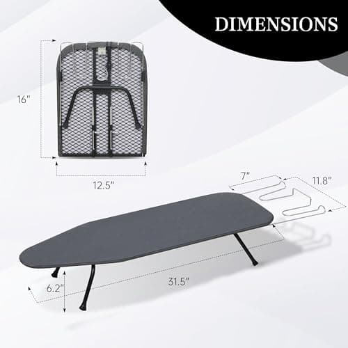 ZOES HOMEWARE Metal Mesh Panel Tabletop Ironing Board | Foldable Iron Board | Heavy Duty Small Iron Board with Heat Resistant Cover and 100% Cotton 8mm Thicken Pad | 31.5"x11.8"x6.2" thumbnail 6