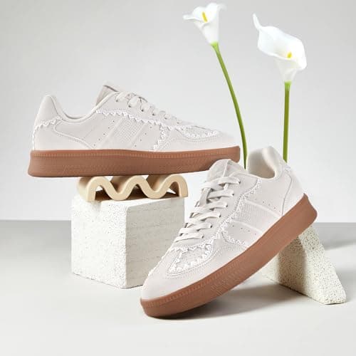 JACKSHIBO Women's Ribbon Lace-Up Fashion Sneakers Arch Support Gum Sole Tennis Walking Shoes with Memory Foam thumbnail 2