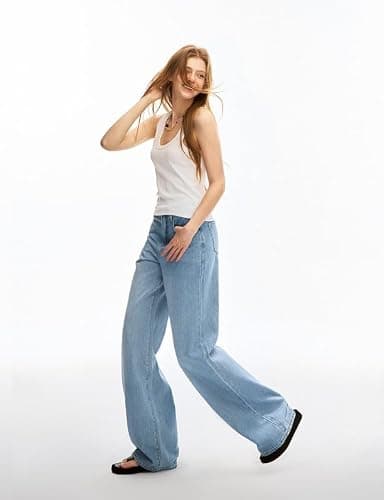 Women's Adjustable Wasit Baggy Jeans with Snap-Button Waistband Wide Straight Leg High Rise Jeans Denim Pants Y2K Trousers thumbnail 6