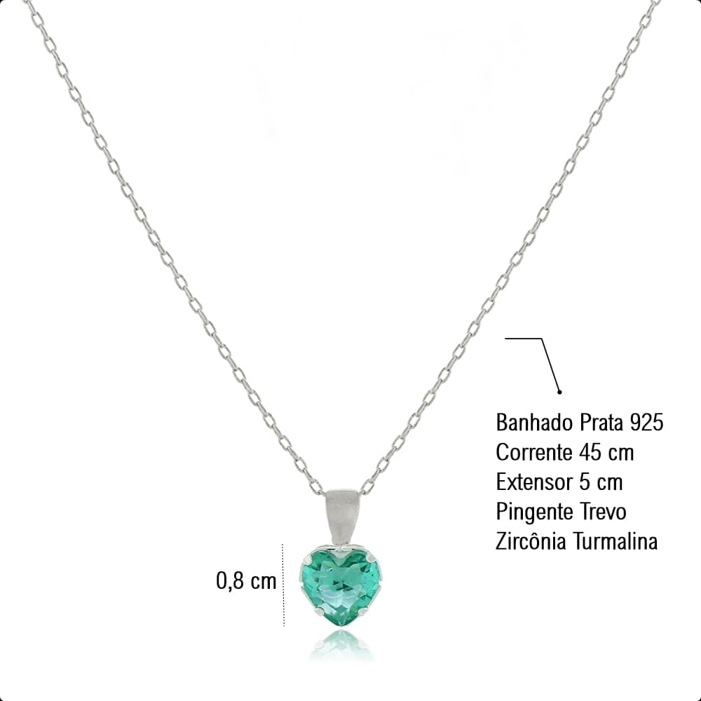 Kit Semijoia Banhado Prata 925 com Pulseira, Colar e Brinco Coração Verde Turmalina thumbnail 5