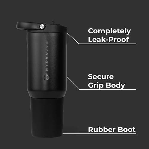 HydroJug Sport - Stainless Steel Tumbler with Straw, Vacuum Insulated, 20oz Leakproof Water Bottle, Ergonomic Design, Reusable, Dishwasher Safe, Rubber Base, Durable for Gym or Outdoors, Black thumbnail 3