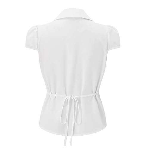 Women Button Down Shirts Y2k Slim Fit Cap Short Sleeve Button Up Collared Cropped Blouse Cute Preppy Tops thumbnail 7