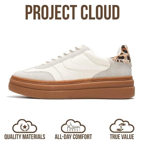 Project Cloud Platform Sneakers for Women Footwear - Memory Foam Insole Womens Shoes, Lightweight and Non-Slip Sole Lace Up Fashion Sneakers (Dodge) thumbnail 4