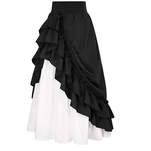 Womens Casual-Elastic-Ruffled Renaissance-Skirt - High Waist Double-Layer Lace Ruffle Renaissance Maxi Skirts - Image 1