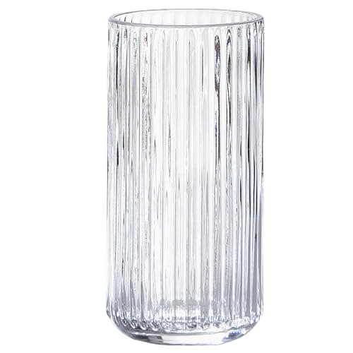 Clear Glass Flower Vase for Pampas Grass, 7.5 inch Medium Decorative Centerpiece Ribbed Vase for Dining Table, Office Desktop, Shelf Bookshelf, Mantel, Entryway, Bathroom, Countertop, Farmhouse, Gift - Image 1