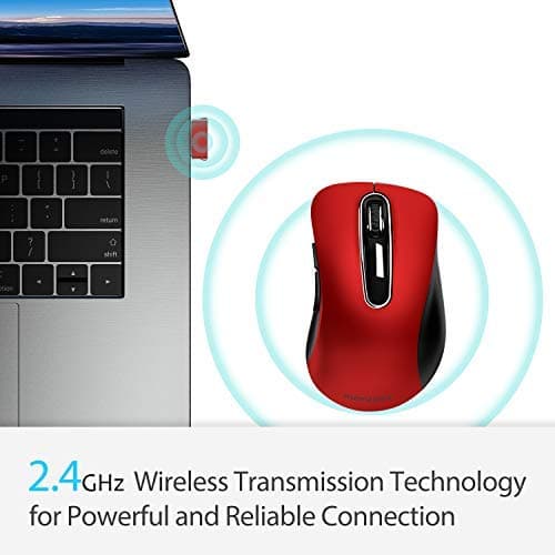memzuoix 2.4G Wireless Mouse, 1400 DPI Mobile Optical Cordless Mouse with USB Receiver, Portable Computer Mice for Laptop, PC, Desktop, MacBook, 5 Buttons, Red thumbnail 2