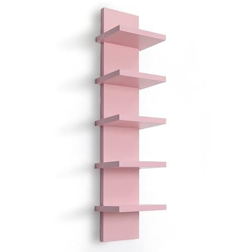 Bloddream 5 Tier Wall Shelves Pink, Vertical Column Shelf Floating Storage Home Decor Organizer Tall Tower Design Utility Shelving Bedroom Living Room, 30.7 thumbnail 9