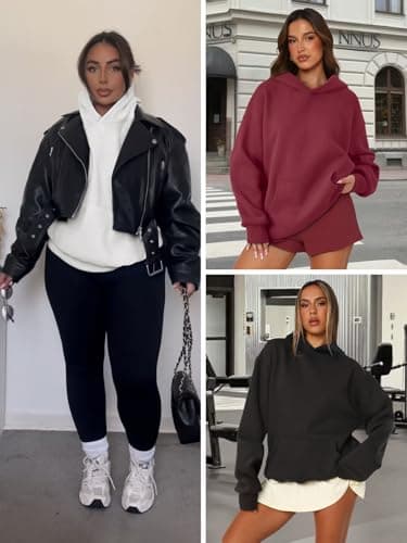 ATHMILE Oversized Hoodies for Women Cute Sweatshirts Fleece Long Sleeve Sweaters Loose Fit Casual Pullover Fall Outfits T Shirts Y2k Tops Winter Clothes 2024 Black thumbnail 5